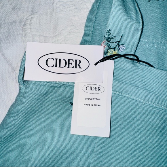 Floral Embroidery Pocket Romper NWT Cider Size Small Teal Blue Green 100% Cotton - Picture 5 of 12